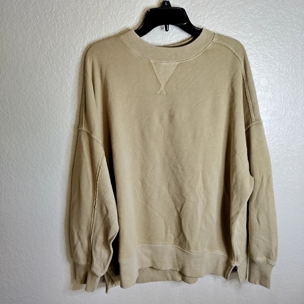 NWT Aerie Getaway Crewneck Sweatshirt Beige Sz M